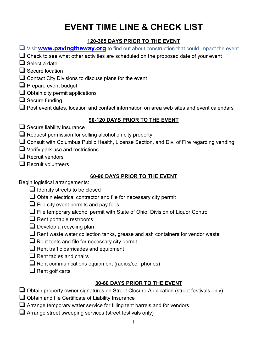 Event Time Line & Check List