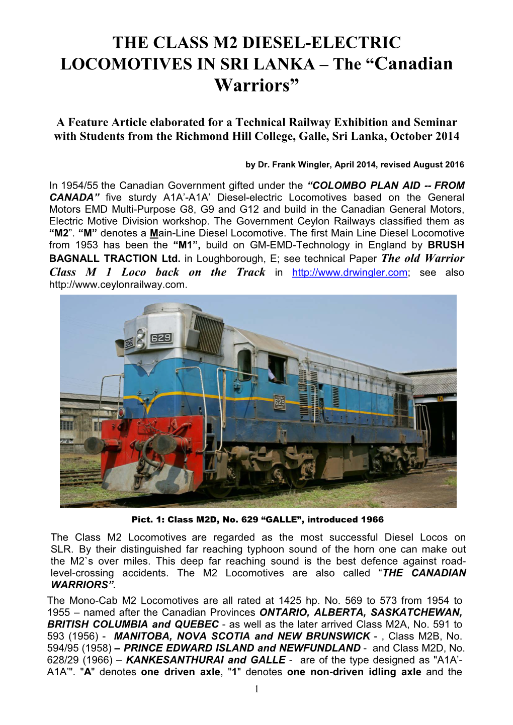 THE CLASS M2 DIESEL-ELECTRIC LOCOMOTIVES in SRI LANKA – the “Canadian Warriors”