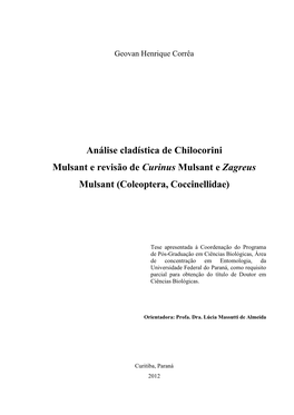Análise Cladística De Chilocorini Mulsant E Revisão De Curinus Mulsant E Zagreus Mulsant (Coleoptera, Coccinellidae)
