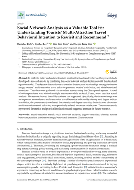 Social Network Analysis As a Valuable Tool for Understanding Tourists’ Multi-Attraction Travel † Behavioral Intention to Revisit and Recommend