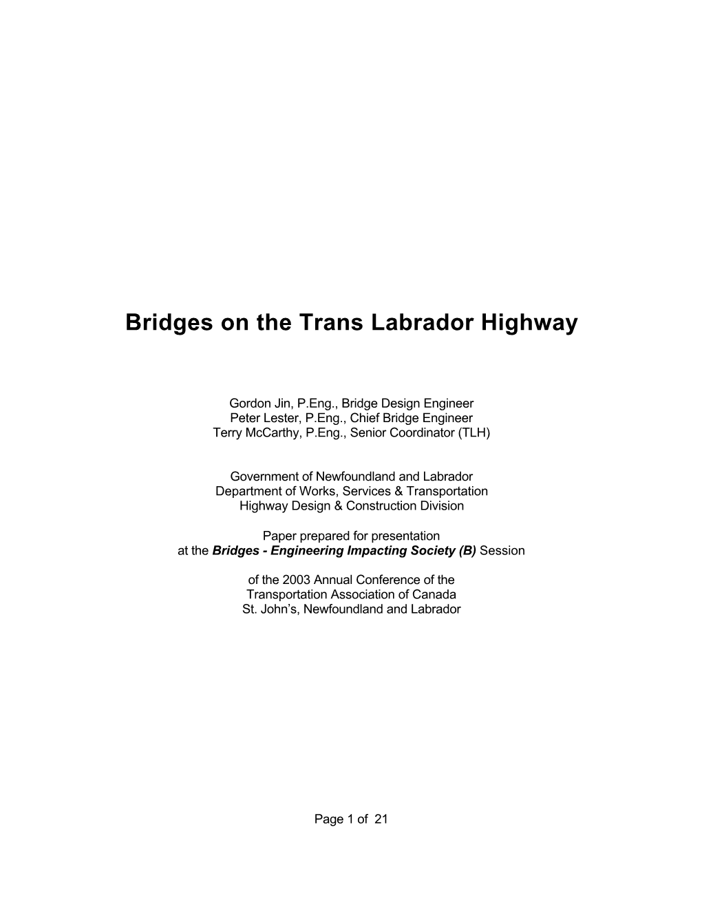 Bridges on the Trans Labrador Highway