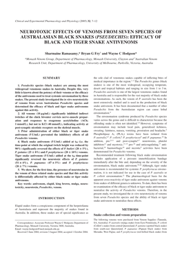 Neurotoxic Effects of Venoms from Seven Species of Australasian Black Snakes (Pseudechis): Efficacy of Black and Tiger Snake Antivenoms