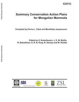 Summary Conservation Action Plans for Mongolian Mammals, Providing Technical Support, Staff Time, and Data