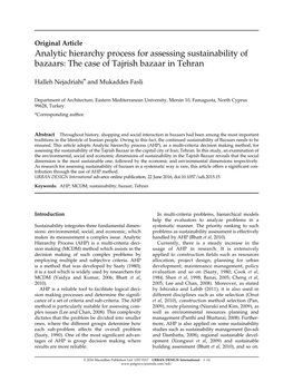 Analytic Hierarchy Process for Assessing Sustainability of Bazaars: the Case of Tajrish Bazaar in Tehran