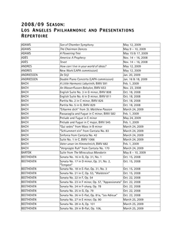 2008/09 Season: Los Angeles Philharmonic and Presentations Repertoire