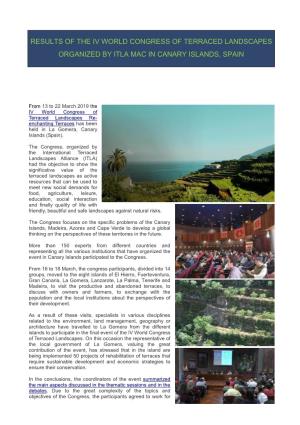 Results of the Iv World Congress of Terraced Landscapes