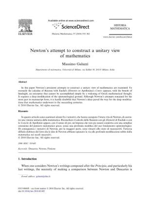 Newtonâ€™S Attempt to Construct a Unitary View of Mathematics