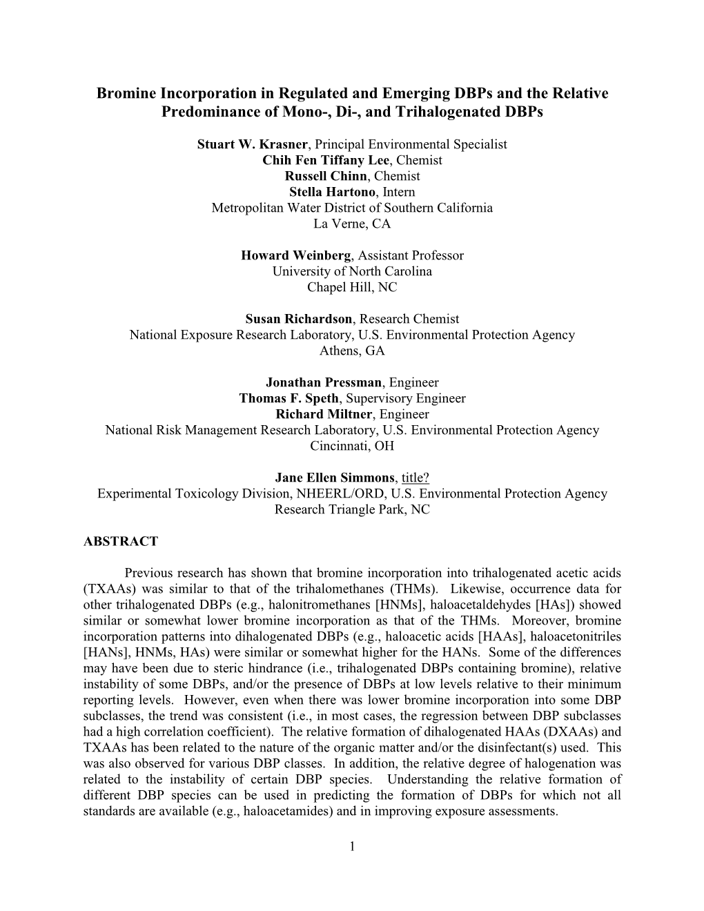 Bromine Incorporation and Emerging Dbps