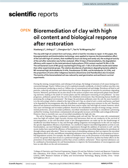 Bioremediation of Clay with High Oil Content and Biological Response After Restoration Xiaokang Li1, Jinling Li1*, Chengtun Qu1,2, Tao Yu1 & Mingming Du1