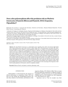 Does Color Polymorphism Affect the Predation Risk on Phalotris Lemniscatus (Duméril, Bibron and Duméril, 1854) (Serpentes, Dipsadidae)?