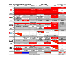 Spring 2011 Toronto Prime Time TV Schedules 7 P.M