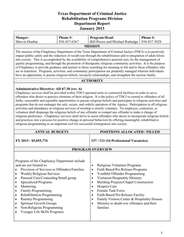 2013 Chaplaincy Dept. Monthly Reports