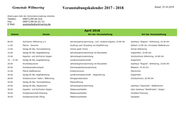 Gemeinde Willmering Veranstaltungskalender 2017 - 2018 Stand: 25.10.2018