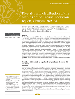 Abstract Diversidad Y Distribución De Las Orquídeas De La Región Tacaná