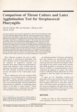 Comparison of Throat Culture and Latex Agglutination Test for Streptococcal Pharyngitis