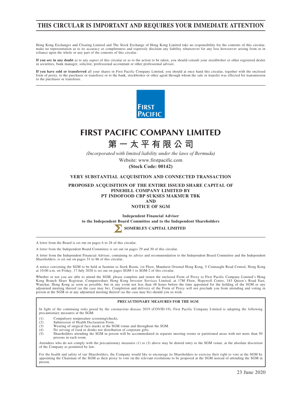 第一太平有限公司 (Incorporated with Limited Liability Under the Laws of Bermuda) Website: (Stock Code: 00142)