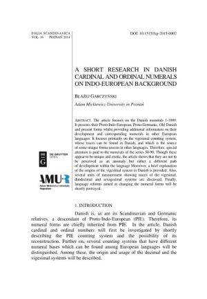 A Short Research in Danish Cardinal and Ordinal Numerals on Indo-European Background