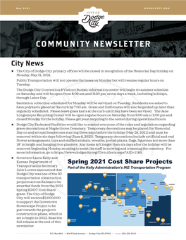 COMMUNITY NEWSLETTER a Publication of the City of Dodge City Public Information Office