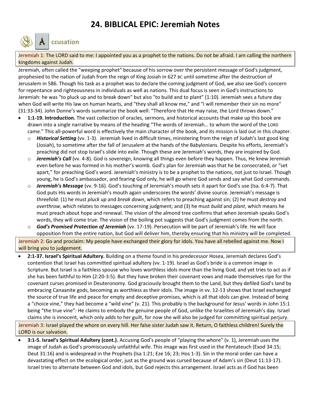 24. BIBLICAL EPIC: Jeremiah Notes