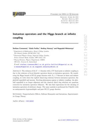 Arxiv: Instanton Operators and the Higgs Branch at Infinite Coupling