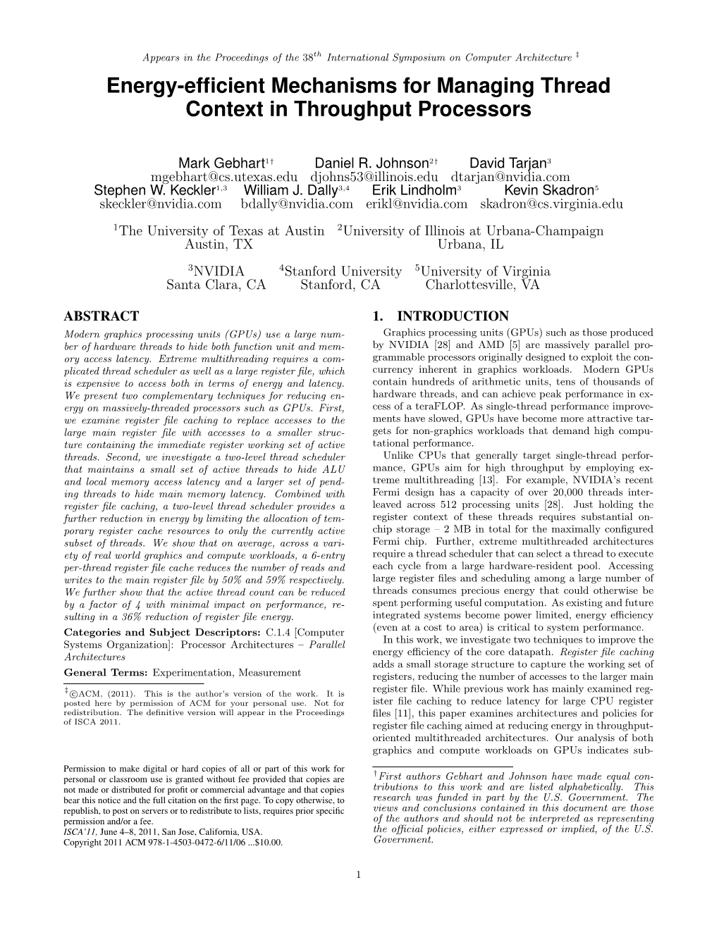 Energy-Efficient Mechanisms for Managing Thread Context In