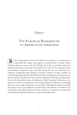 The European Background to American Lutheranism