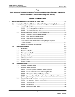 Table of Contents 2 Description of Proposed Action and Alternatives