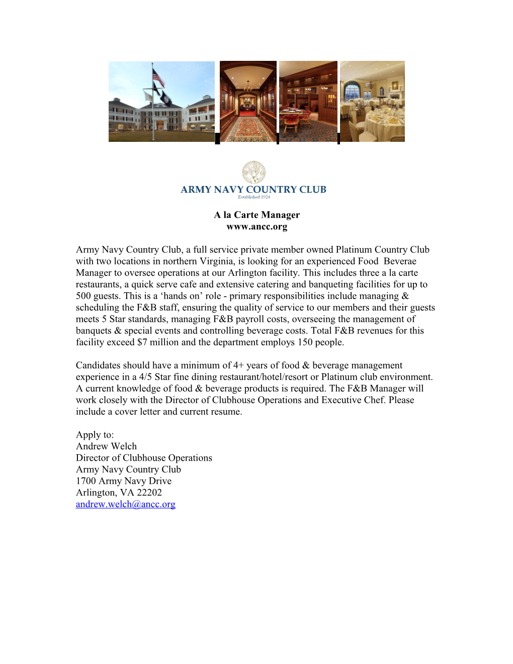 Army Navy Country Club in Arlington Is Completing the Construction of Its New 100,000 Sq