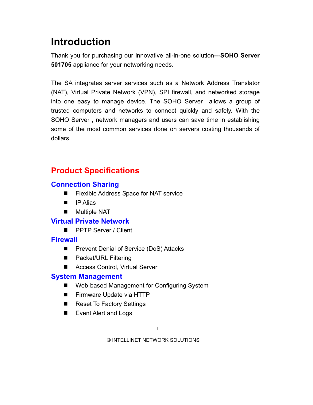 INTELLINET NETWORK SOLUTIONS „ System Information