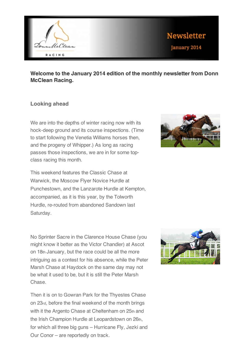January 2014 Edition of the Monthly Newsletter from Donn Mcclean Racing