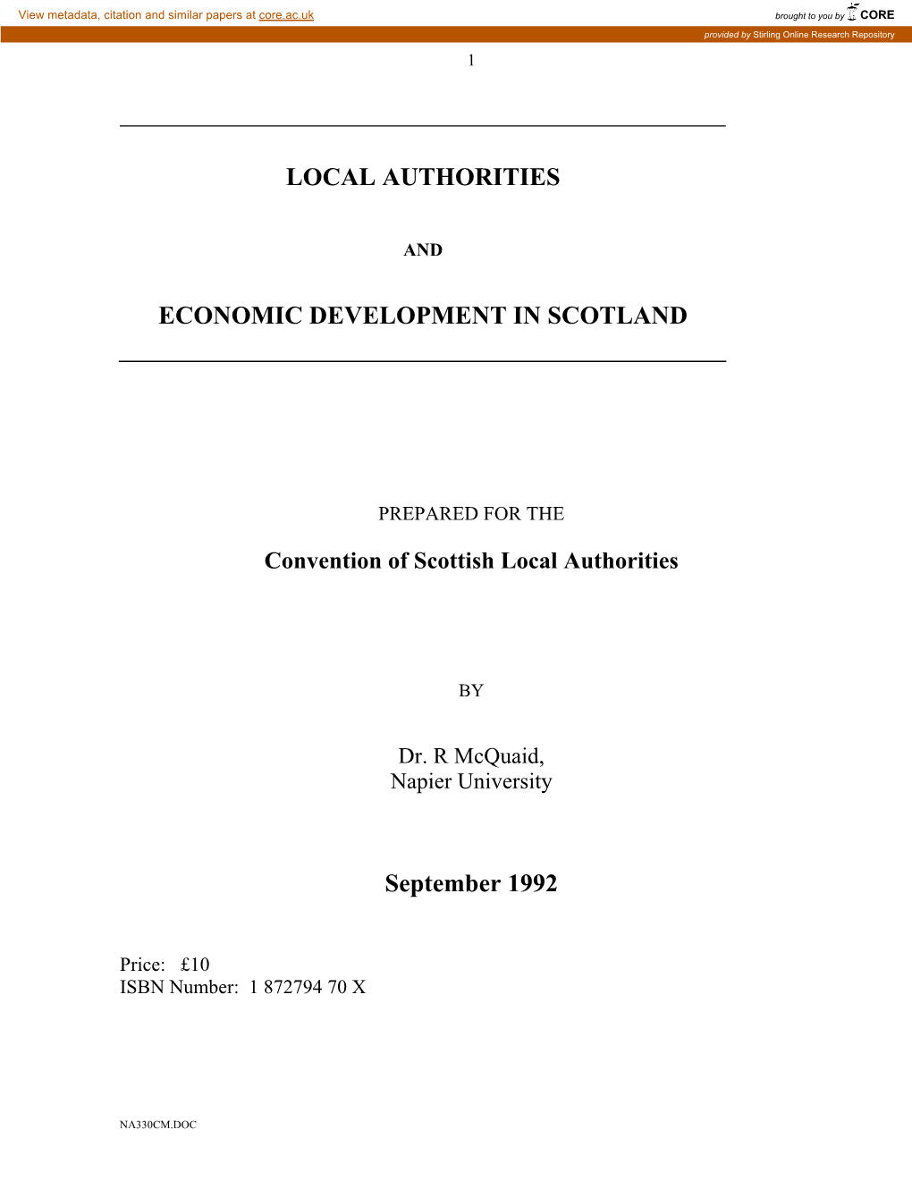 Local Authorities Economic Development in Scotland