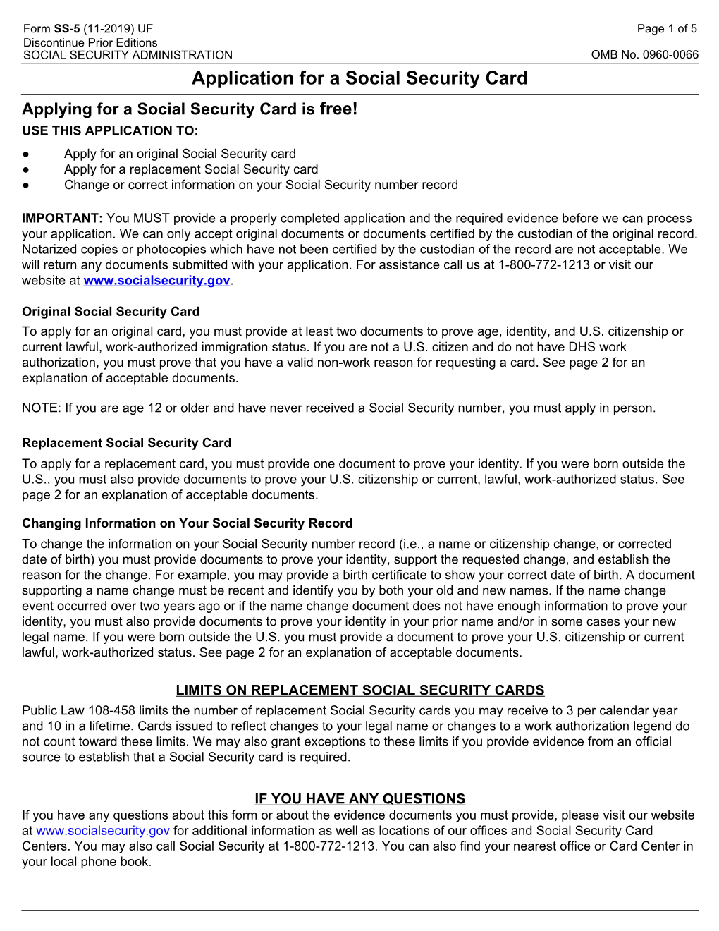 Form SS-5, Application for a Social Security Card