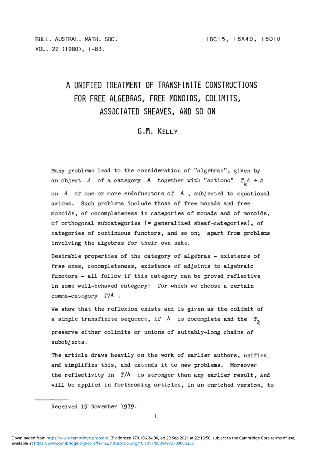 A Unified Treatment of Transfinite Constructions for Free Algebras, Free Monoids, Colimts, Associated Sheaves, and So On