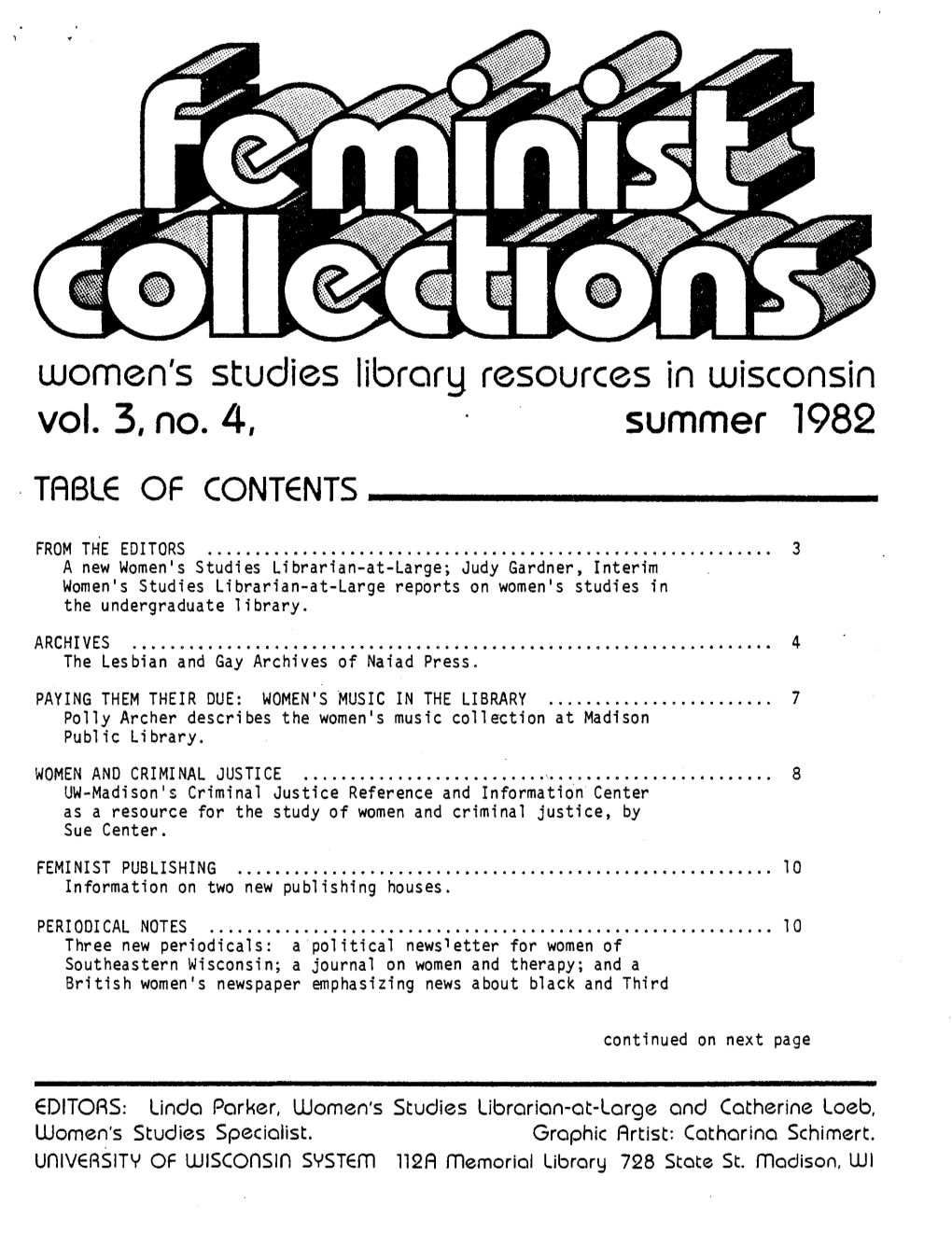 Vol. 3, No. 4, Summer 1982 TRBLE of CONTENTS