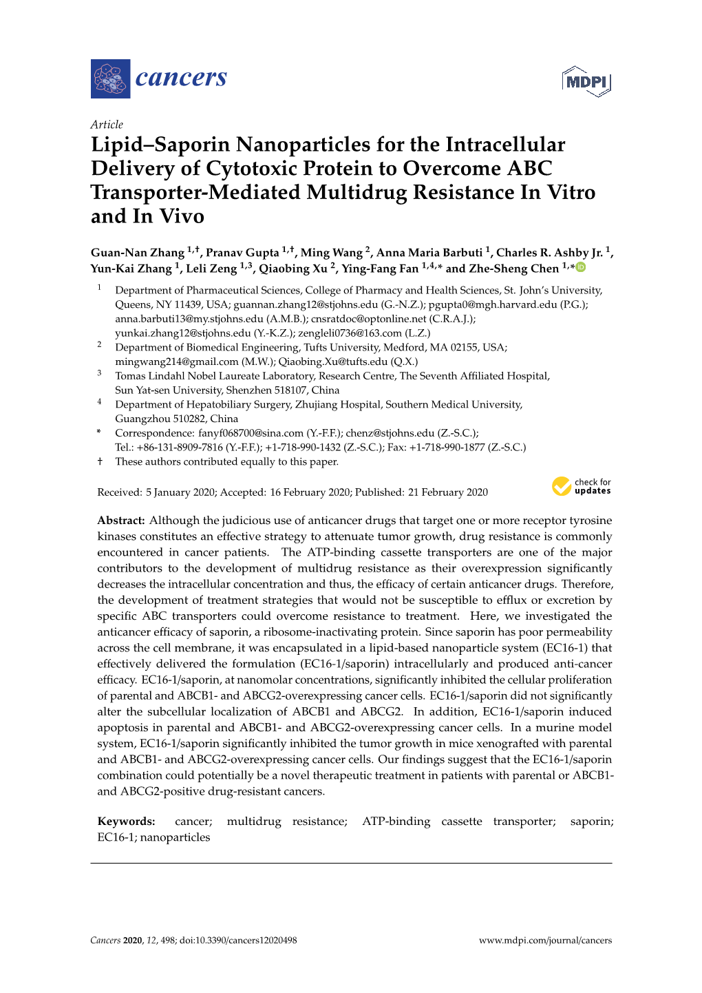 Lipid–Saporin Nanoparticles for the Intracellular Delivery of Cytotoxic Protein to Overcome ABC Transporter-Mediated Multidrug Resistance in Vitro and in Vivo