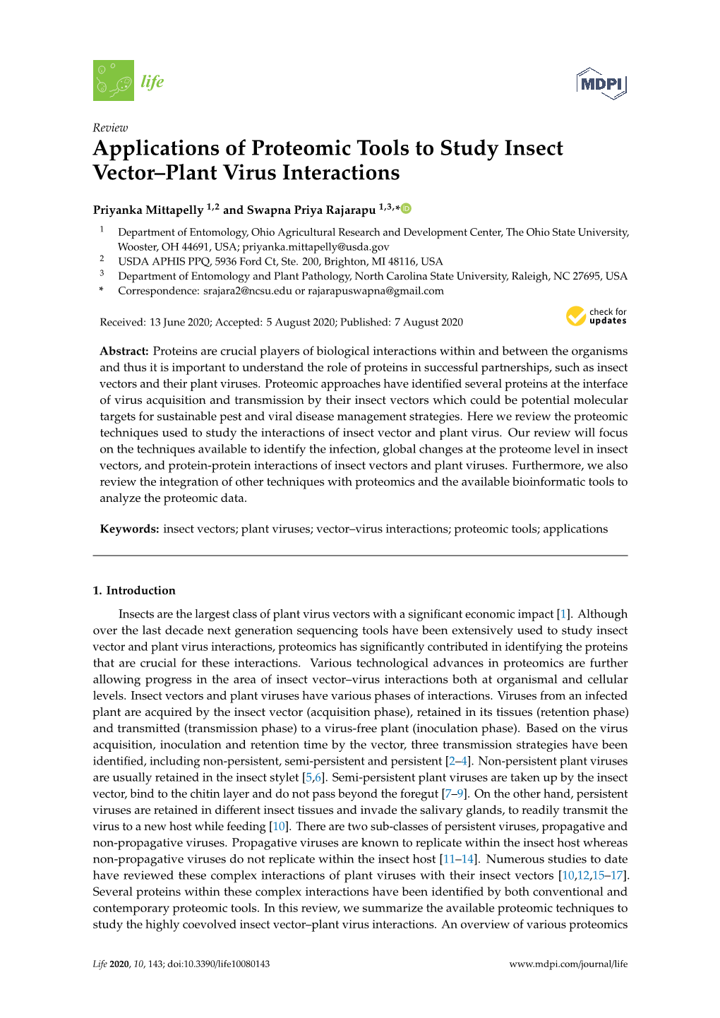 Applications of Proteomic Tools to Study Insect Vector–Plant Virus Interactions