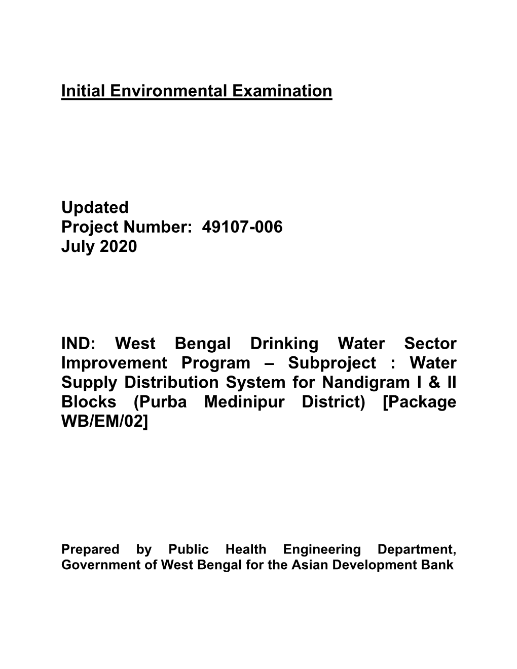 West Bengal Drinking Water Sector