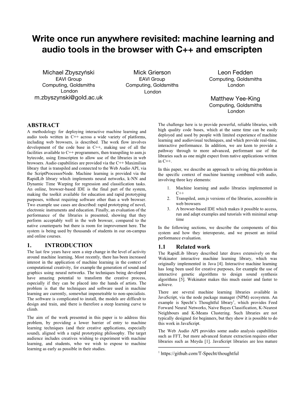 Machine Learning and Audio Tools in the Browser with C++ and Emscripten