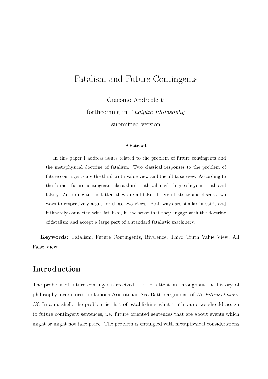 Fatalism and Future Contingents