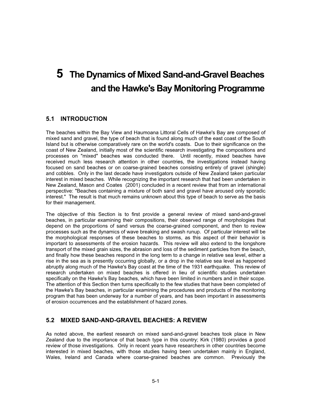 5 the Dynamics of Mixed Sand-And-Gravel Beaches and the Hawke's Bay Monitoring Programme