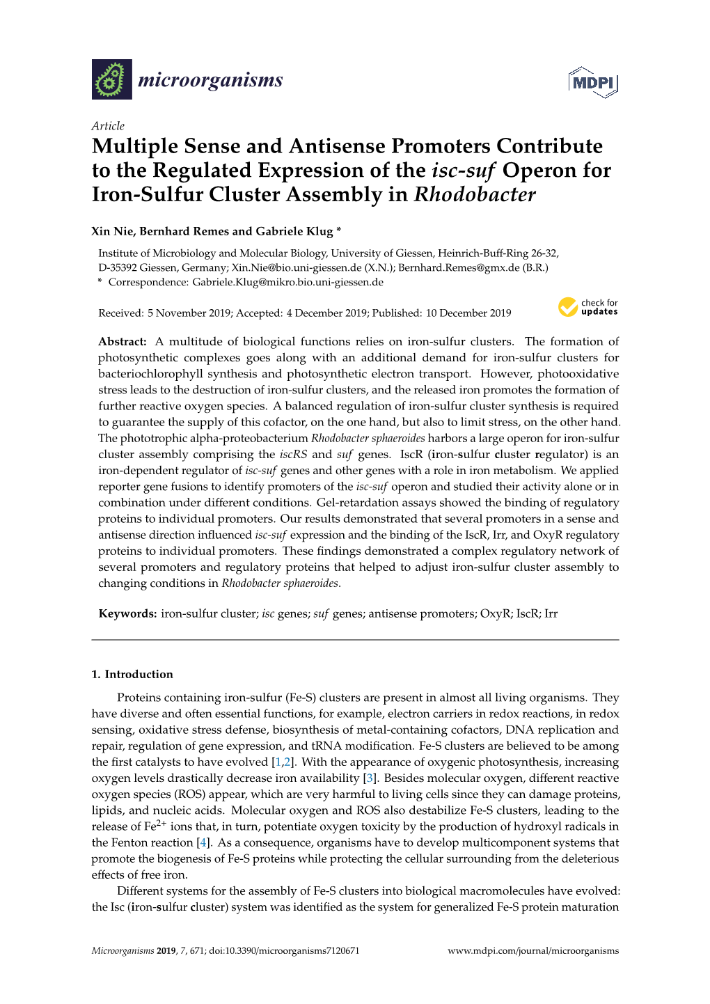 Multiple Sense and Antisense Promoters Contribute to the Regulated Expression of the Isc-Suf Operon for Iron-Sulfur Cluster Assembly in Rhodobacter