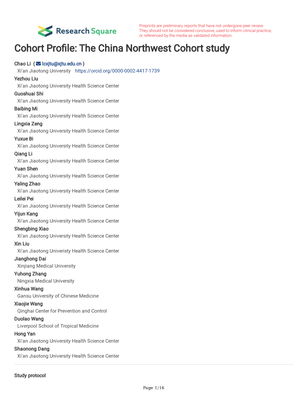 The China Northwest Cohort Study