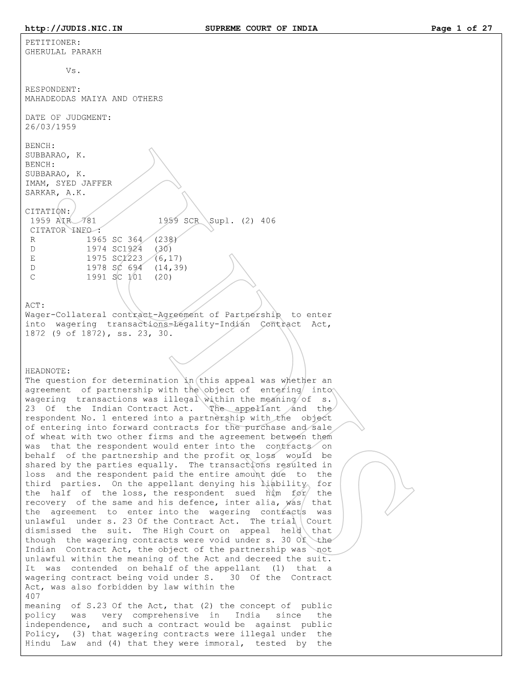 SUPREME COURT of INDIA Page 1 of 27 PETITIONER: GHERULAL PARAKH