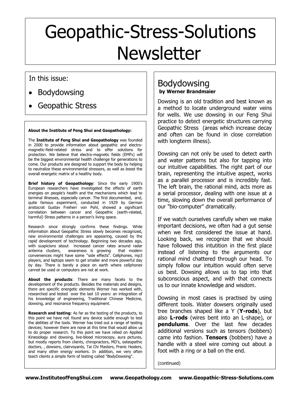 Geopathic-Stress-Solutions Newsletter