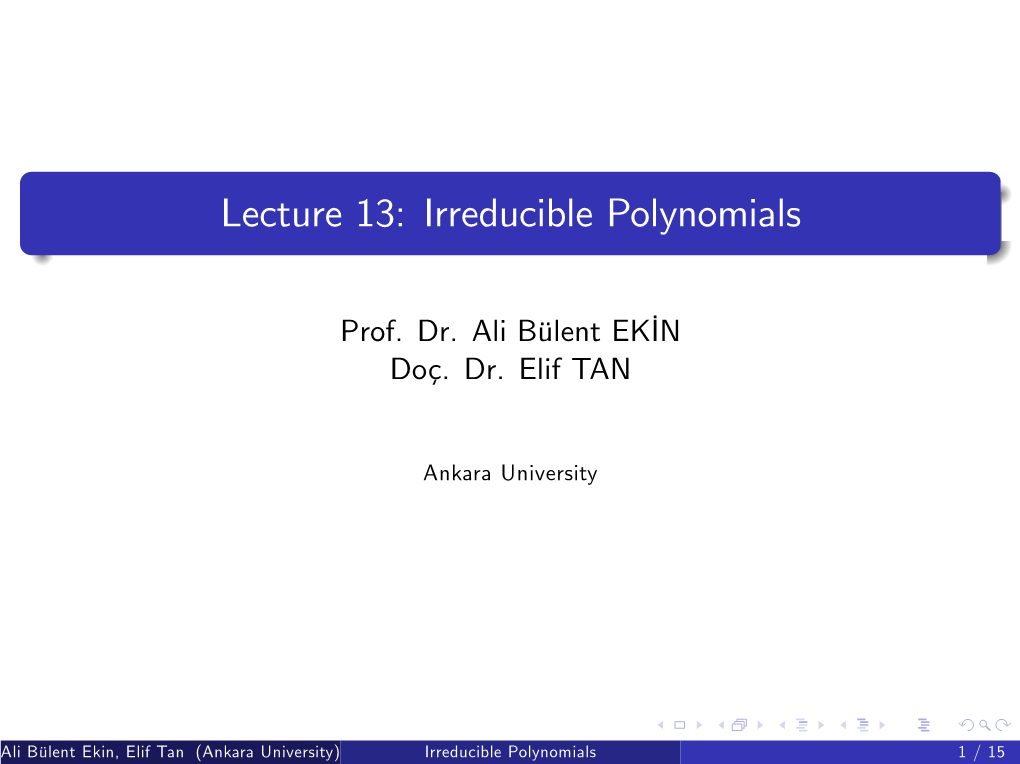 Lecture 13: Irreducible Polynomials