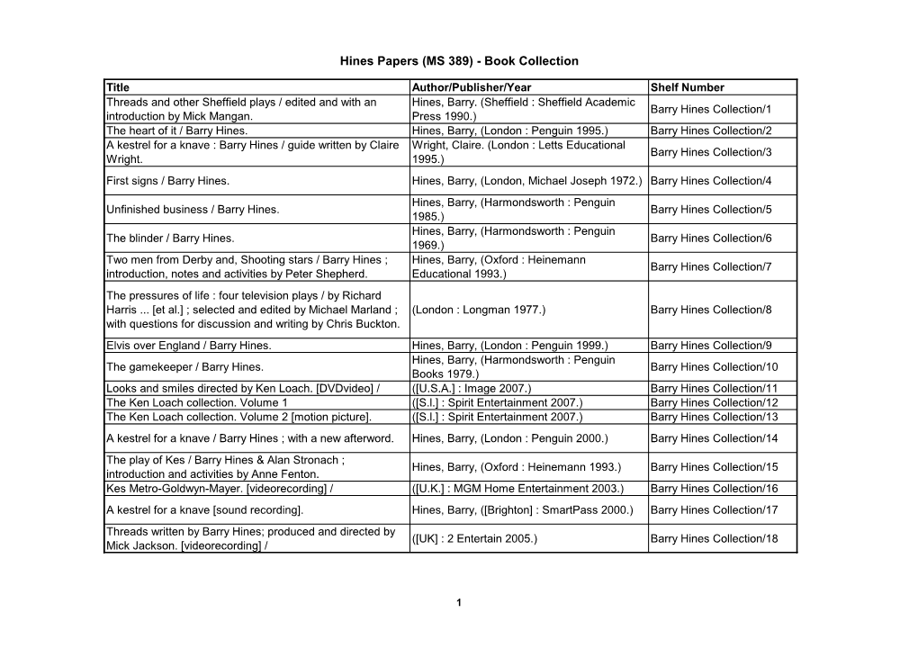 Hines Papers (MS 389) - Book Collection