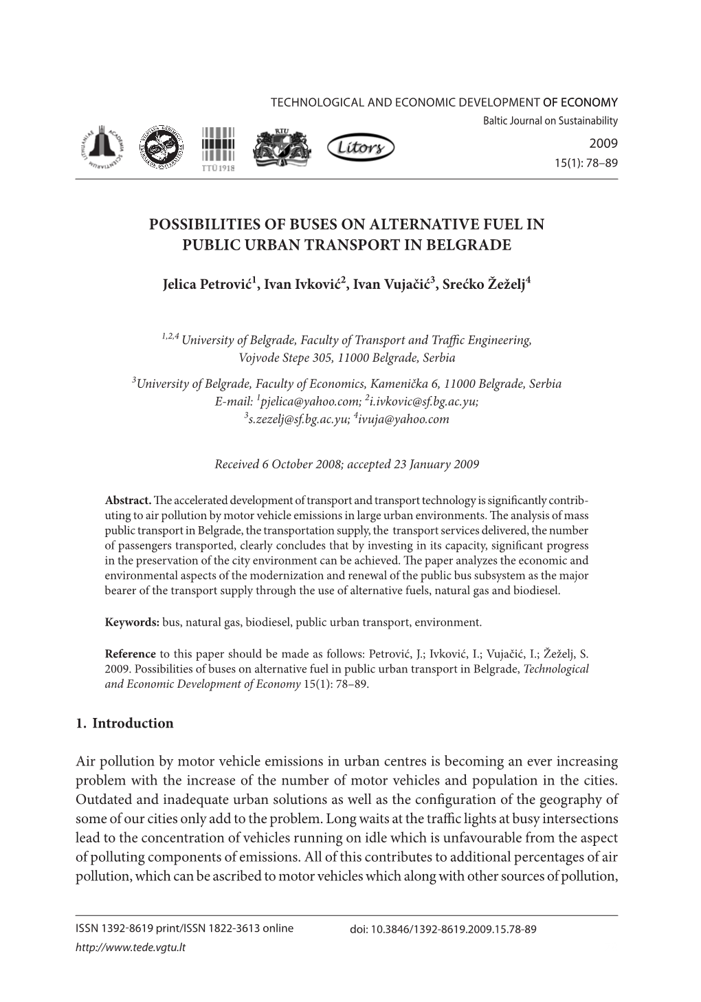 Possibilities of Buses on Alternative Fuel in Public Urban Transport in Belgrade