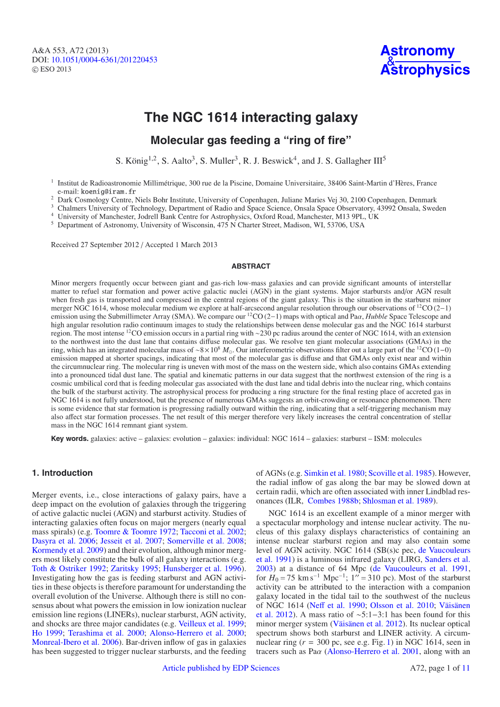 The NGC 1614 Interacting Galaxy Molecular Gas Feeding a “Ring of ﬁre”