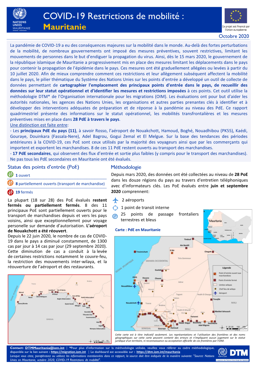 Mauritanie Octobre 2020 La Pandémie De COVID-19 a Eu Des Conséquences Majeures Sur La Mobilité Dans Le Monde