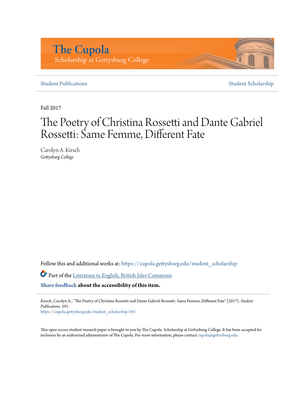 The Poetry of Christina Rossetti and Dante Gabriel Rossetti: Same Femme, Different Fate